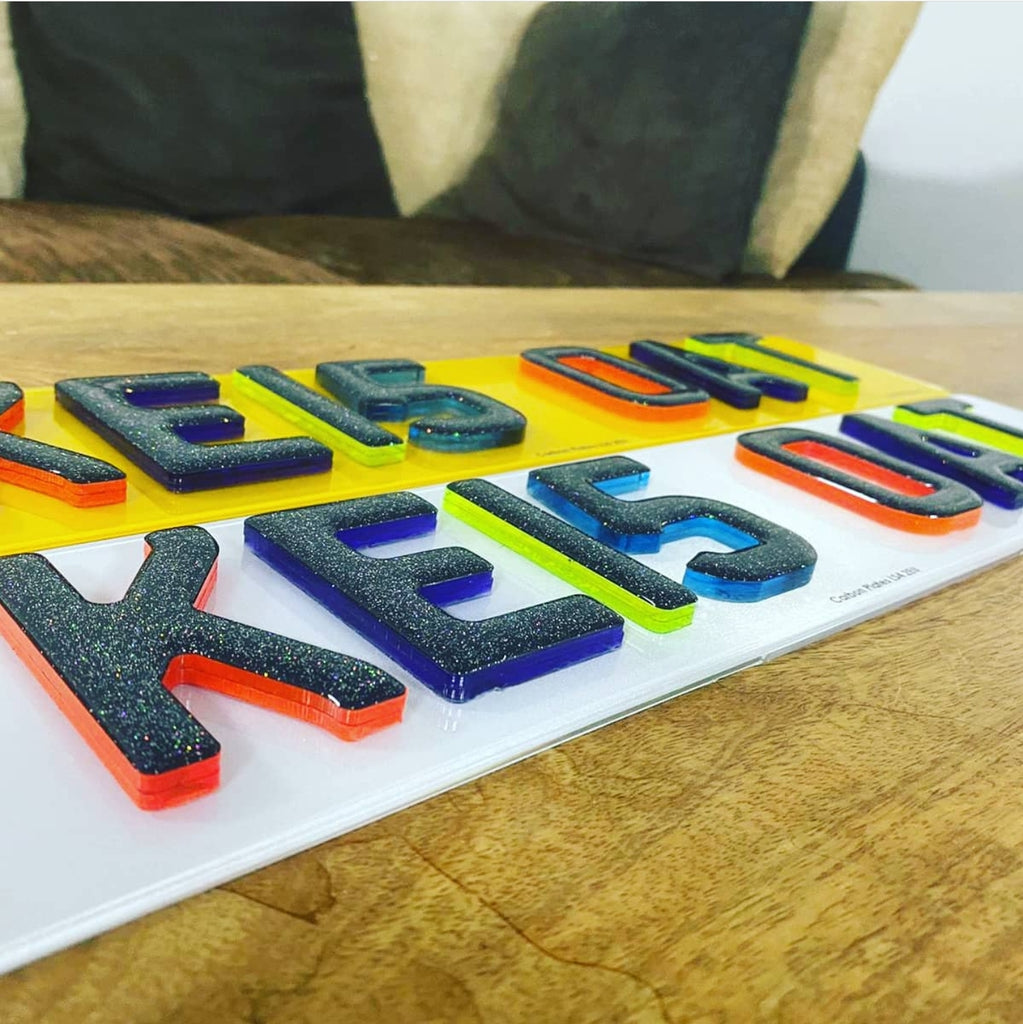 Neon 4D plates with glitter gel overlays